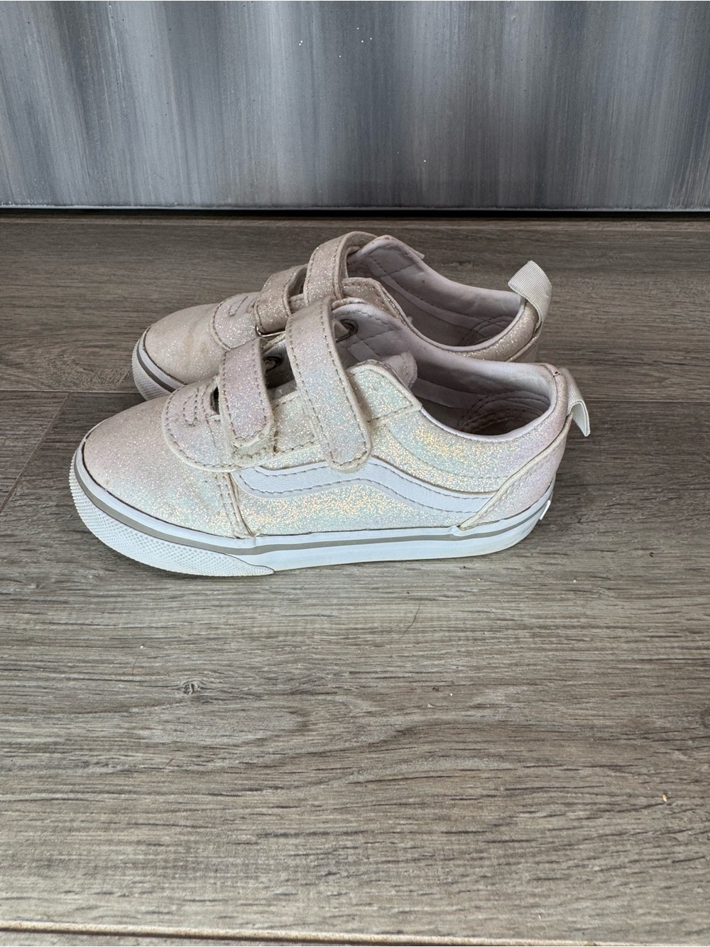 Vans Kids Glitter Pink White Velcro Low-Top Sneakers